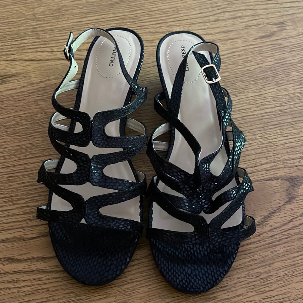 Land’s End black wedge sandals.